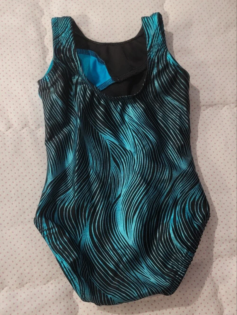 Basic Moves Teal Black Metallic Gymnastics Leotard Child Size 2/3